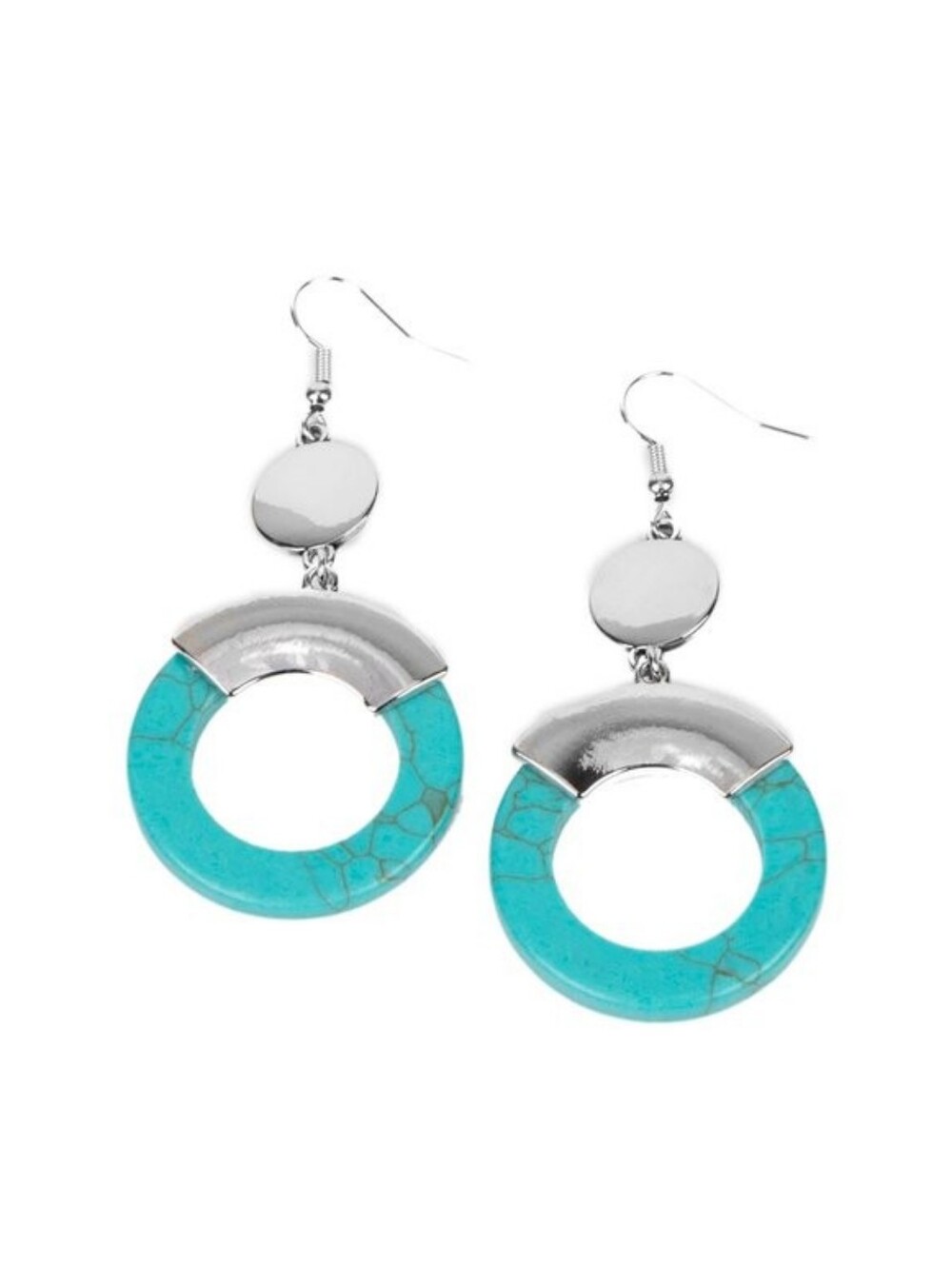 paparazzi Turquoise and Silver Circular Drop Earrings - Women Jewelry